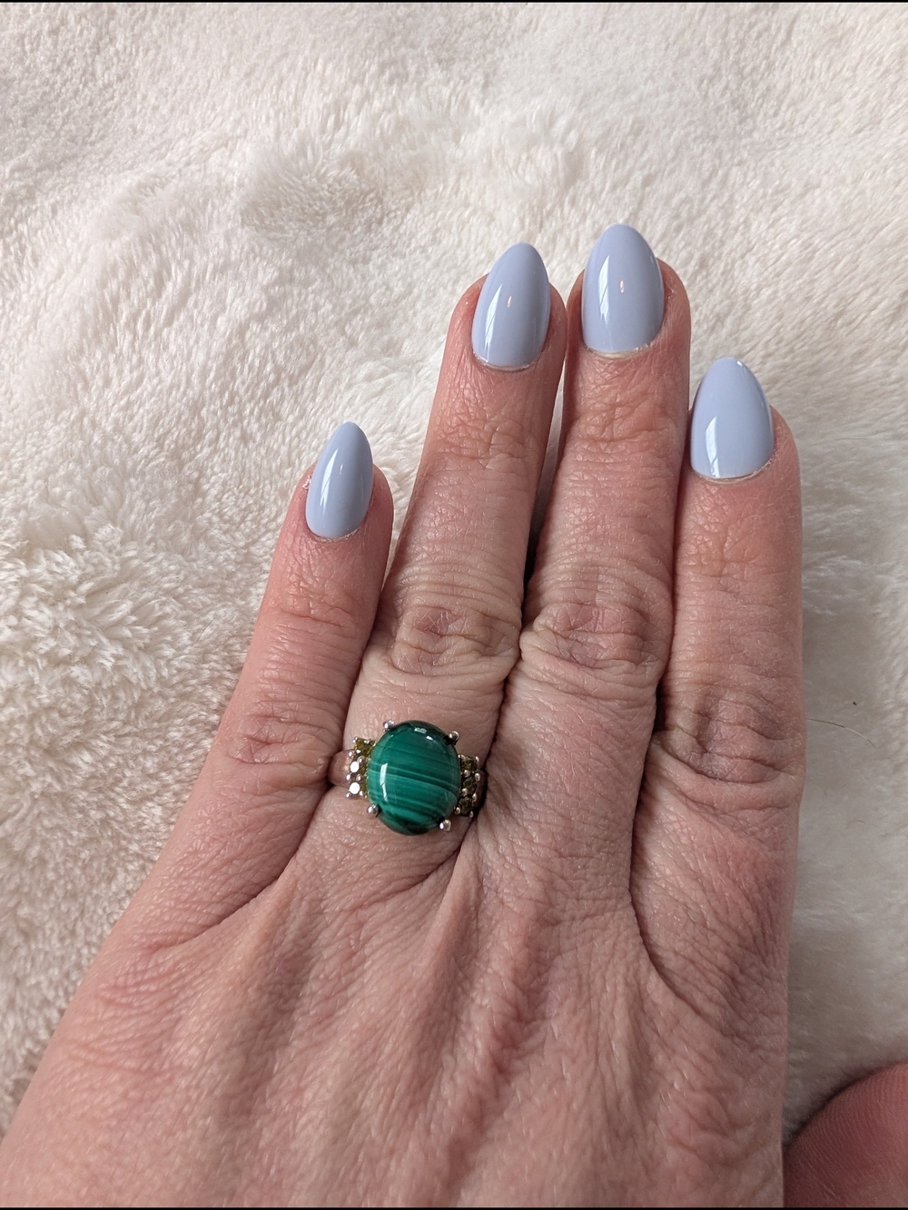 925 Sterling Silver Genuine Green Malachite Round Statement Ring - Women Jewelry